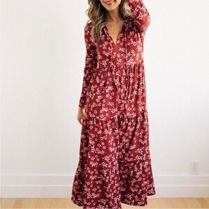 Free People Red Floral Midi Dress
